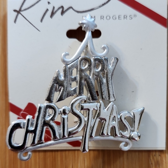 Kim Rogers Merry Christmas Tree Brooch Pin Silver - Picture 1 of 5